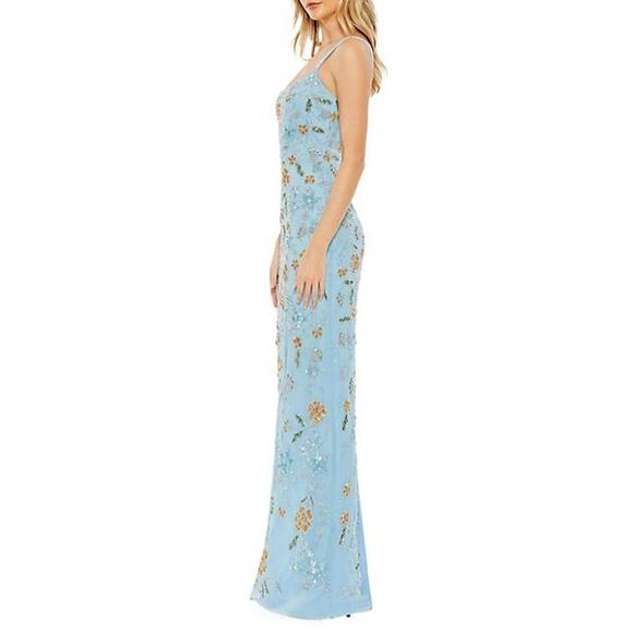 Mac Duggal Beaded Floral Column Gown Dress Sleeveless Dusty Blue Size 16 NWT - Picture 3 of 14